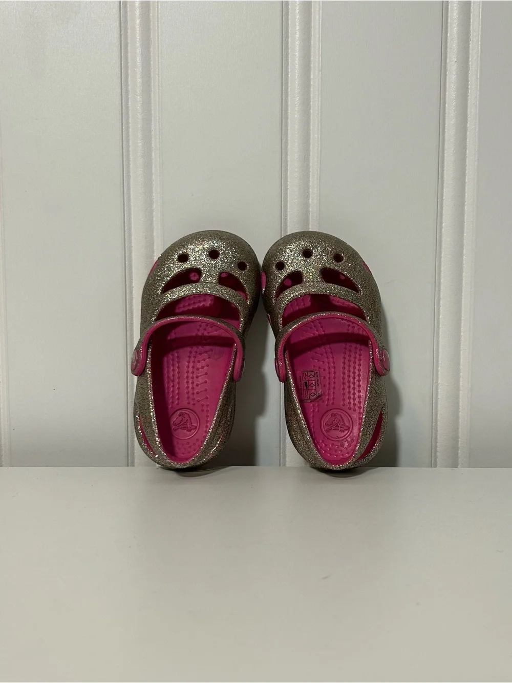 Crocs Maryjane Girls Glitter Clog Sandals - Pink & Gold